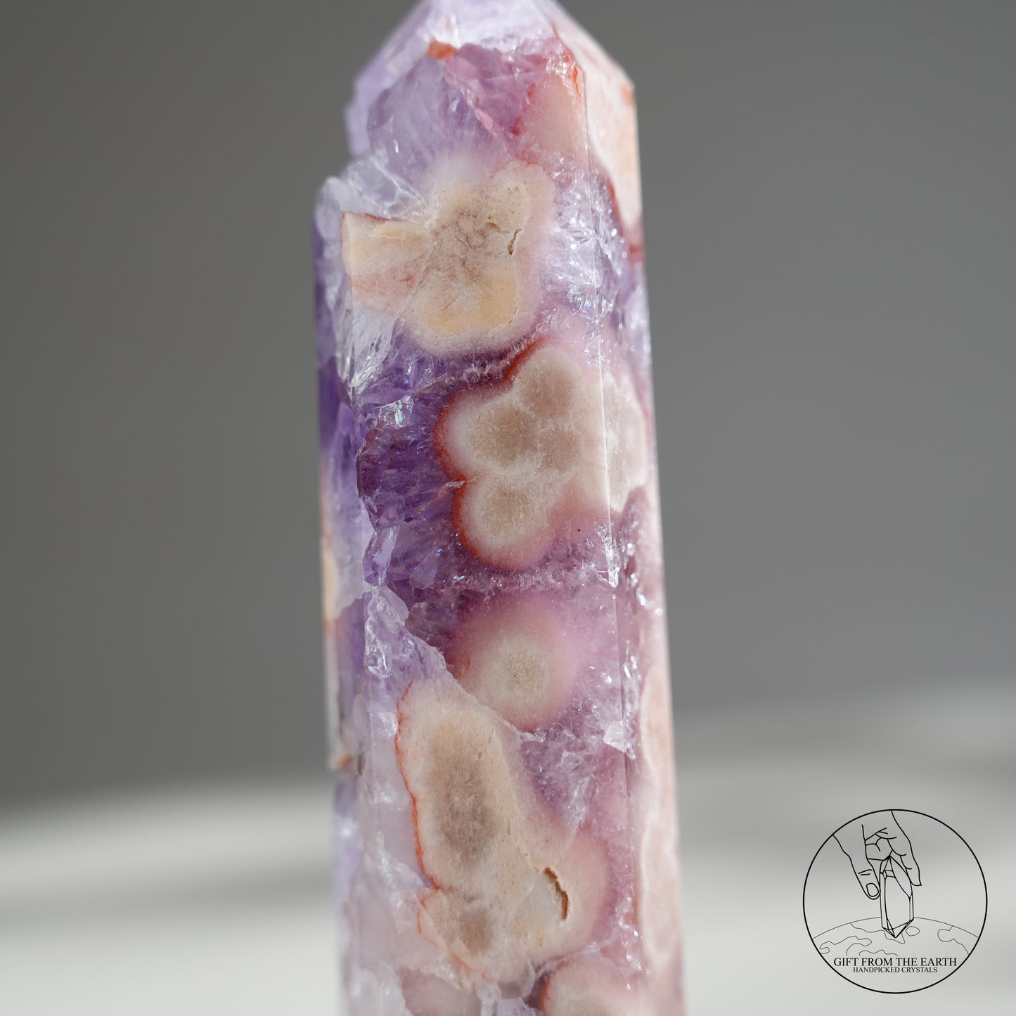 巴西粉紅紫水晶櫻花瑪瑙柱