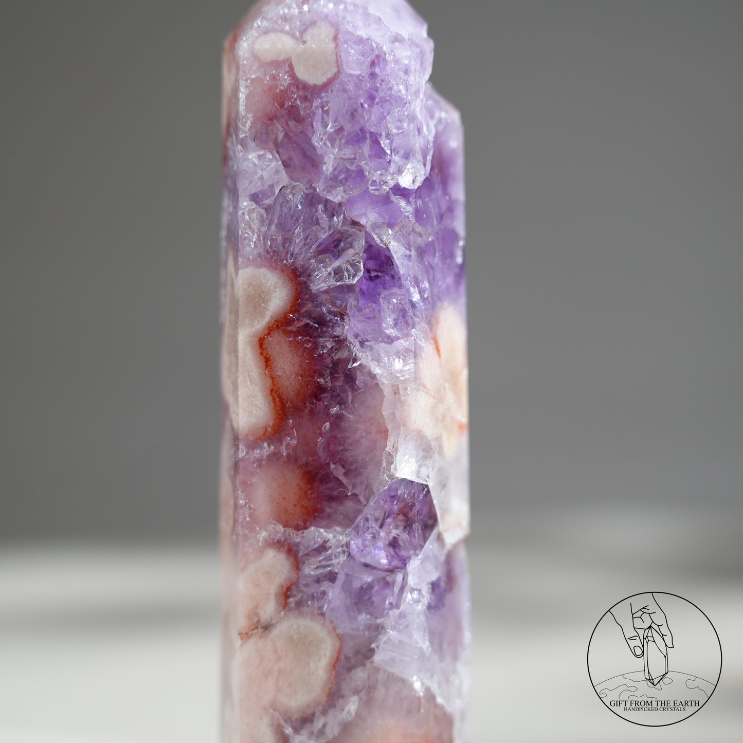 巴西粉紅紫水晶櫻花瑪瑙柱