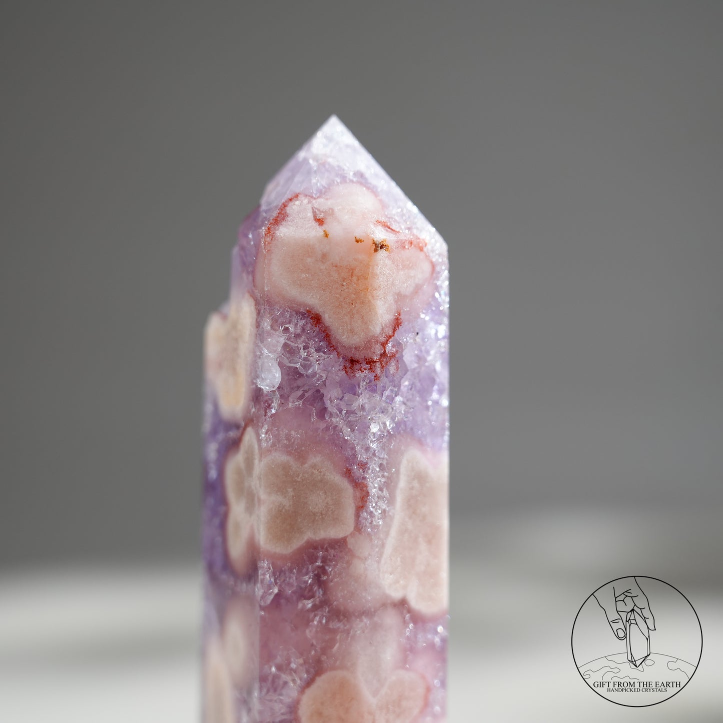 巴西粉紅紫水晶櫻花瑪瑙柱