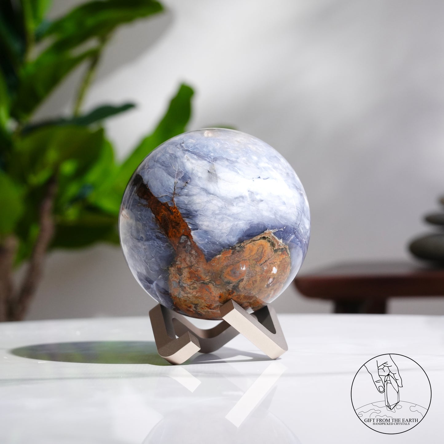 Blue petrified wood sphere
