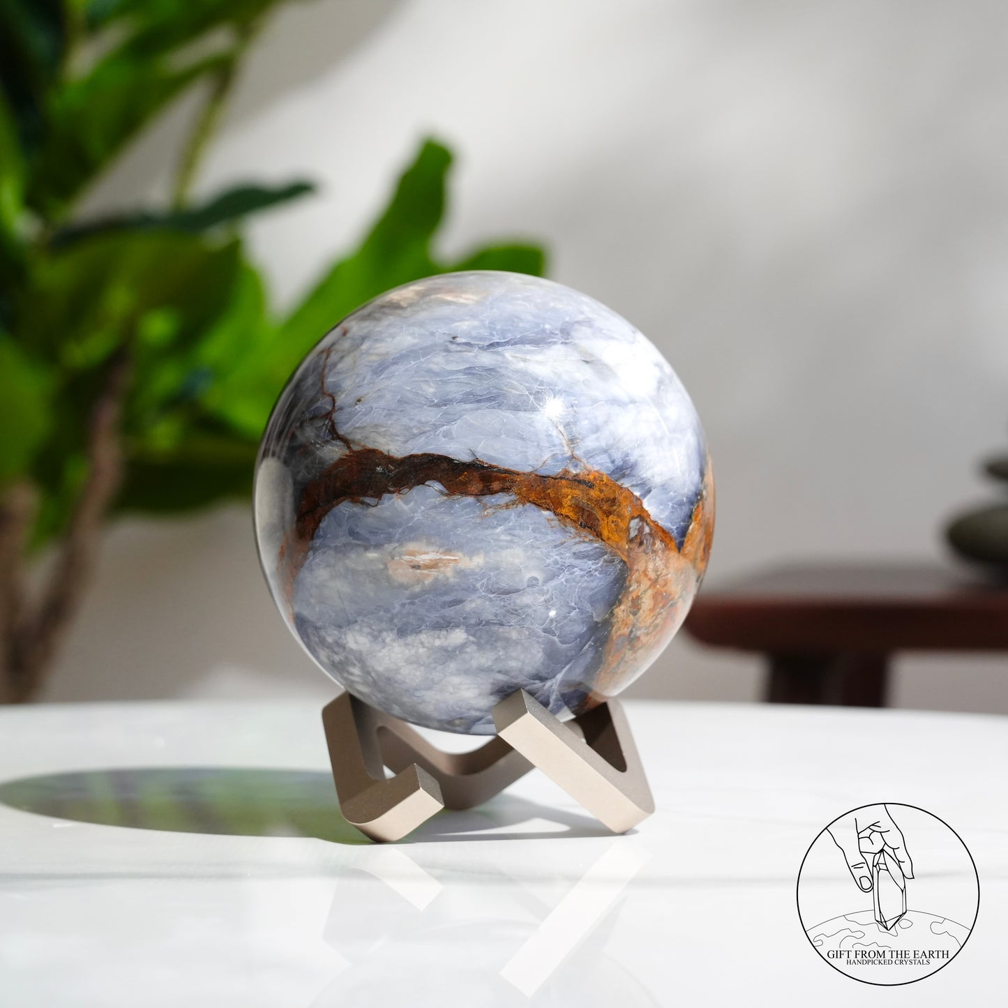 Blue petrified wood sphere