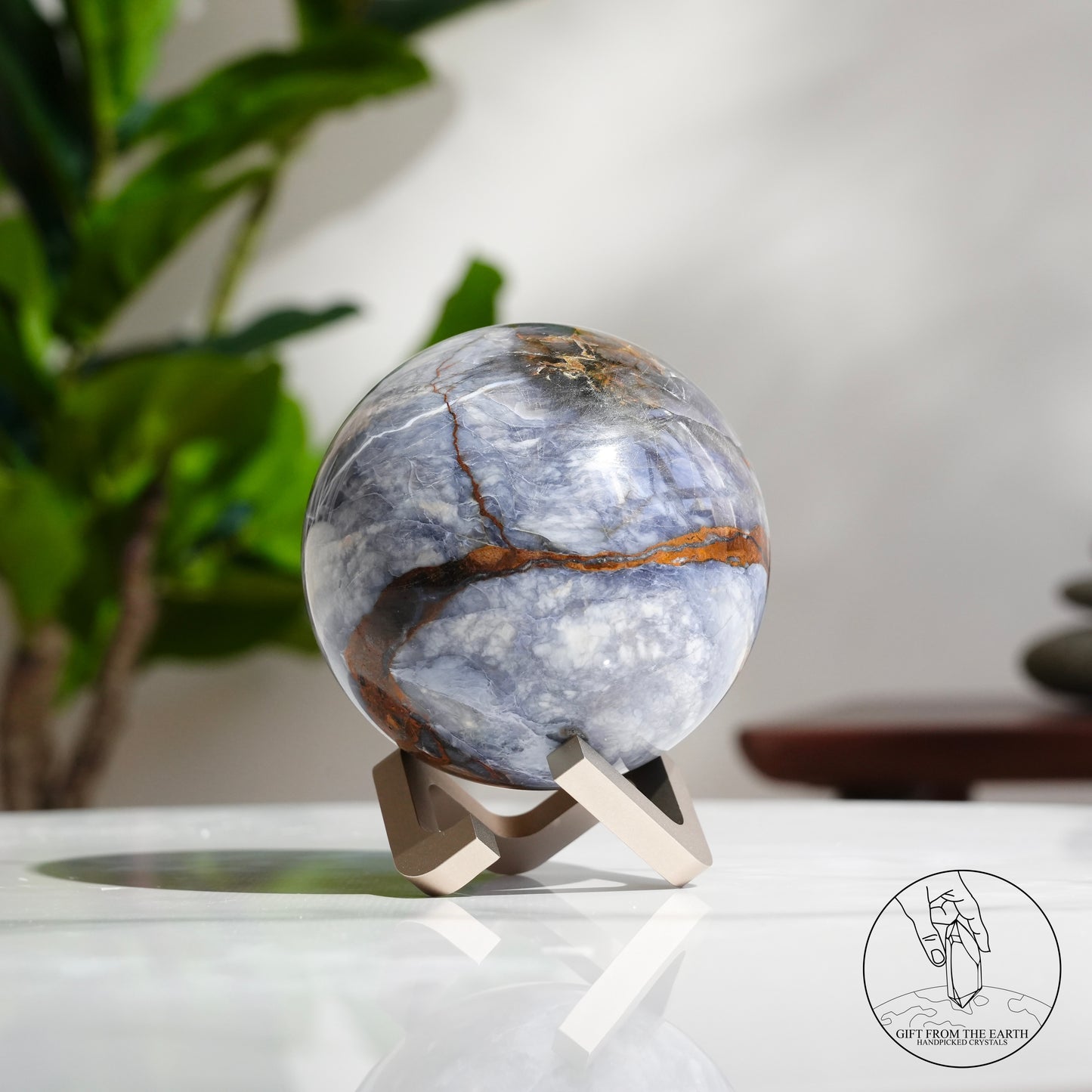 Blue petrified wood sphere
