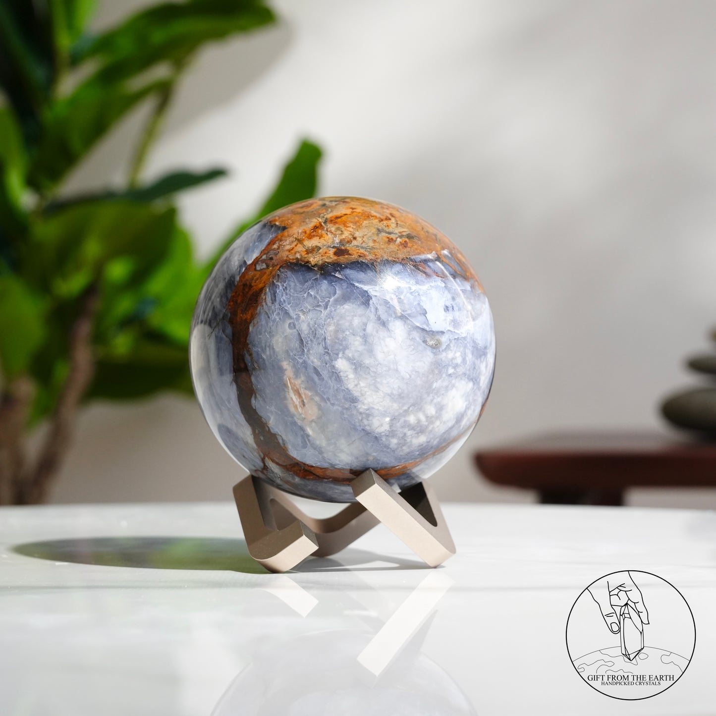 Blue petrified wood sphere