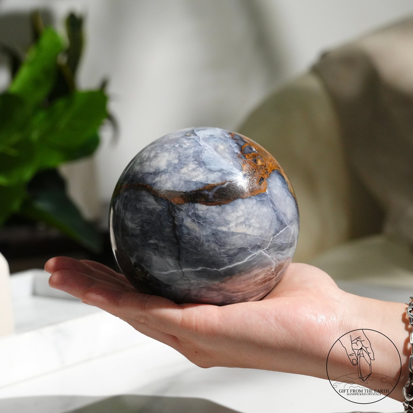 Blue petrified wood sphere