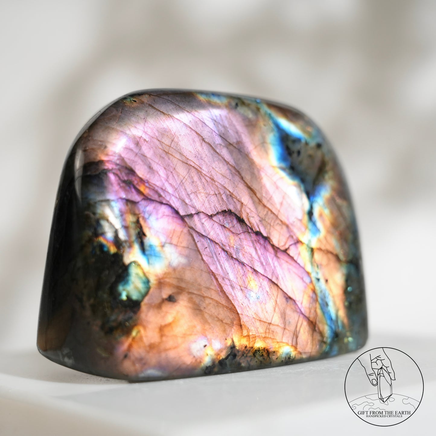 Double-sided flash purple-yellow labradorite