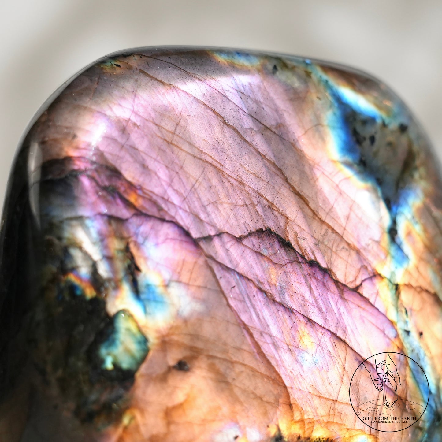 Double-sided flash purple-yellow labradorite