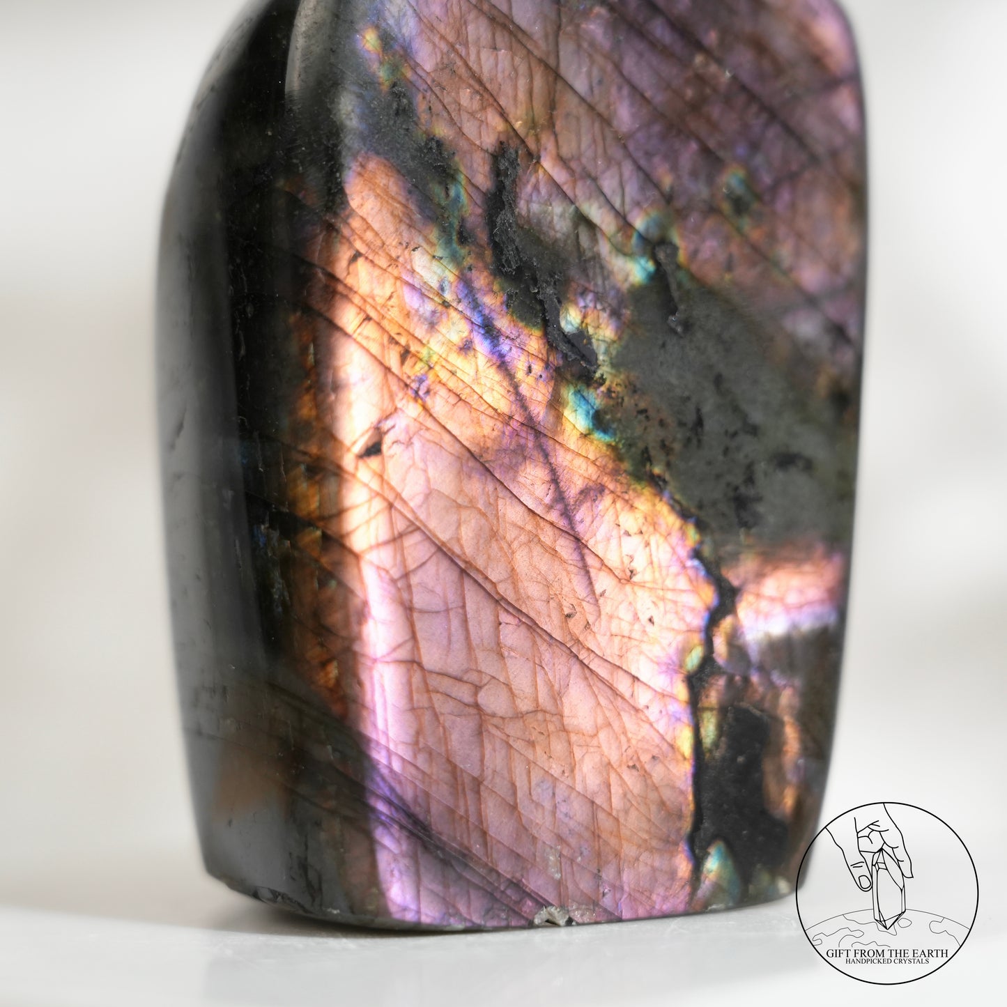 Double-sided flash purple-yellow labradorite