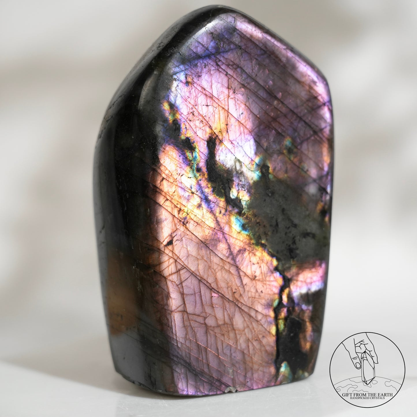 Double-sided flash purple-yellow labradorite