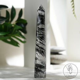 白水晶柱黑碧璽共生