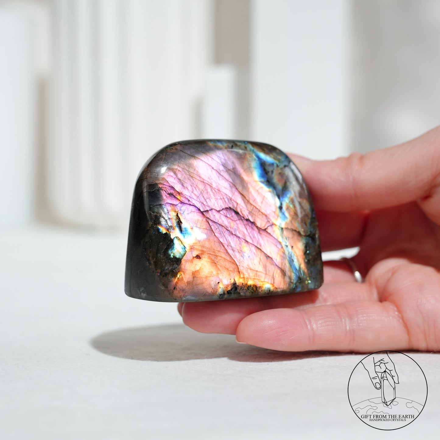 Double-sided flash purple-yellow labradorite