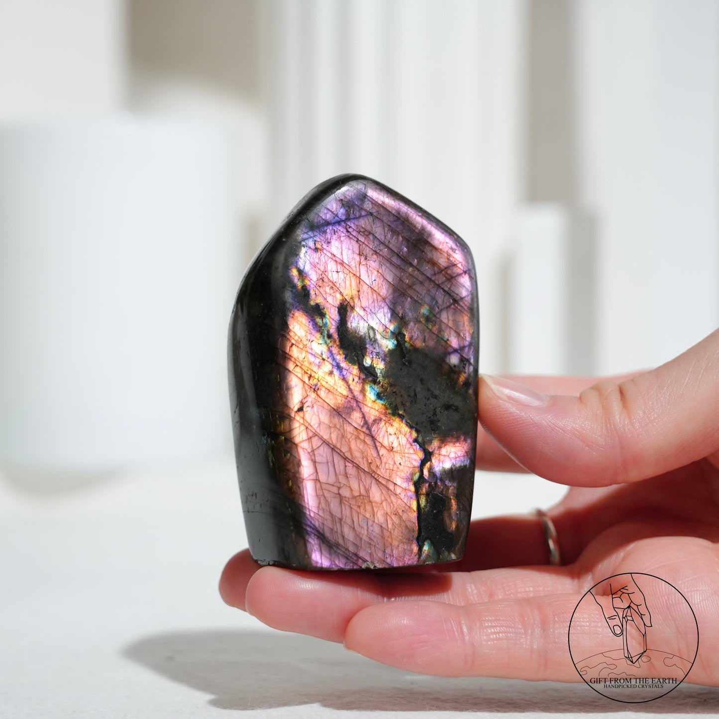Double-sided flash purple-yellow labradorite