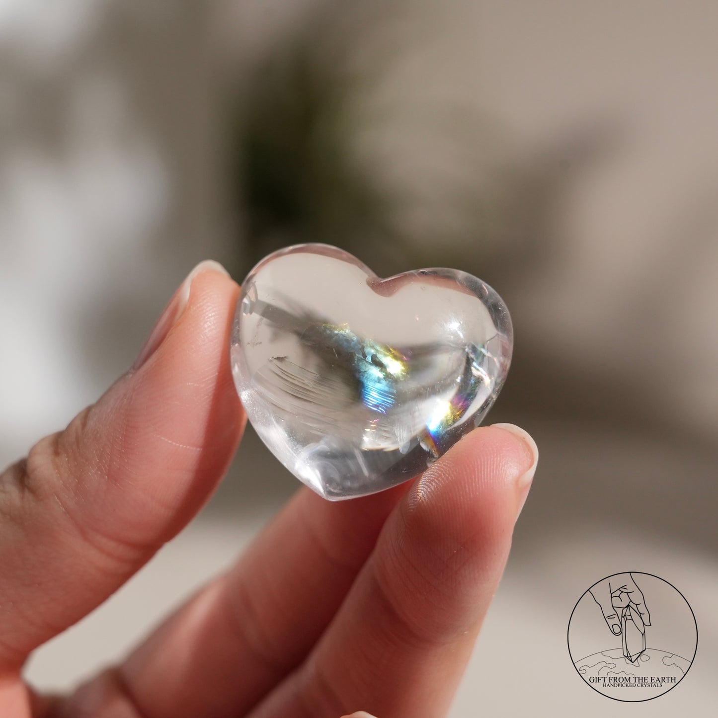 Rainbow clear quartz heart