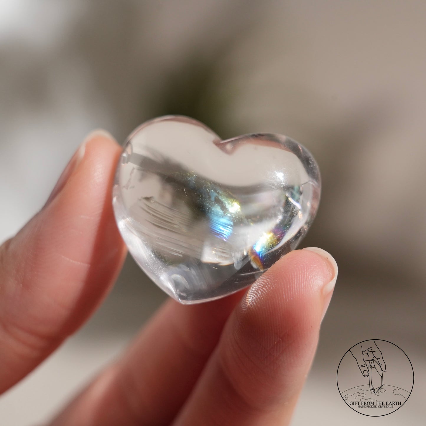 Rainbow clear quartz heart