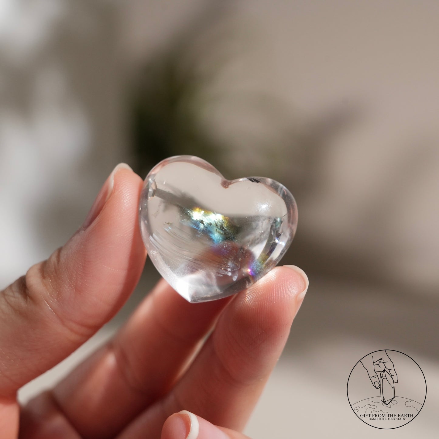 Rainbow clear quartz heart