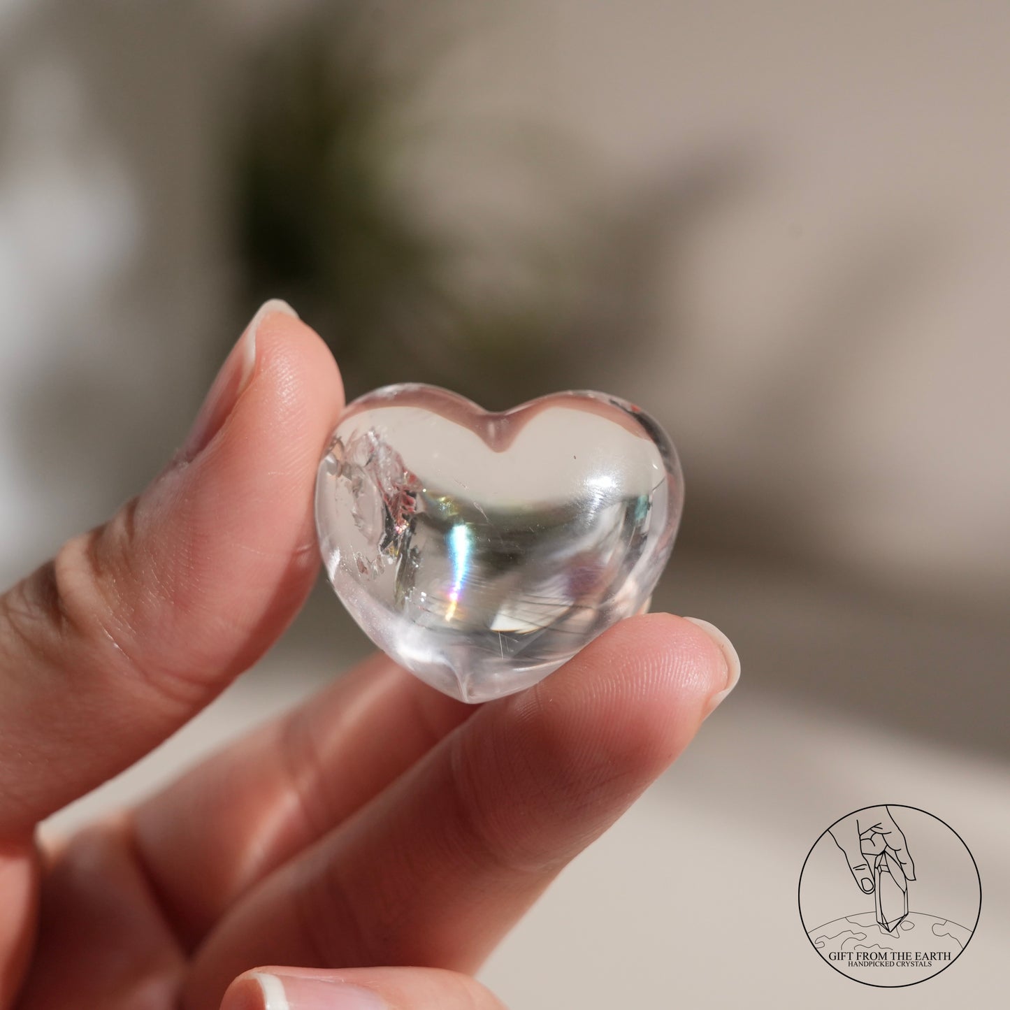 Rainbow clear quartz heart