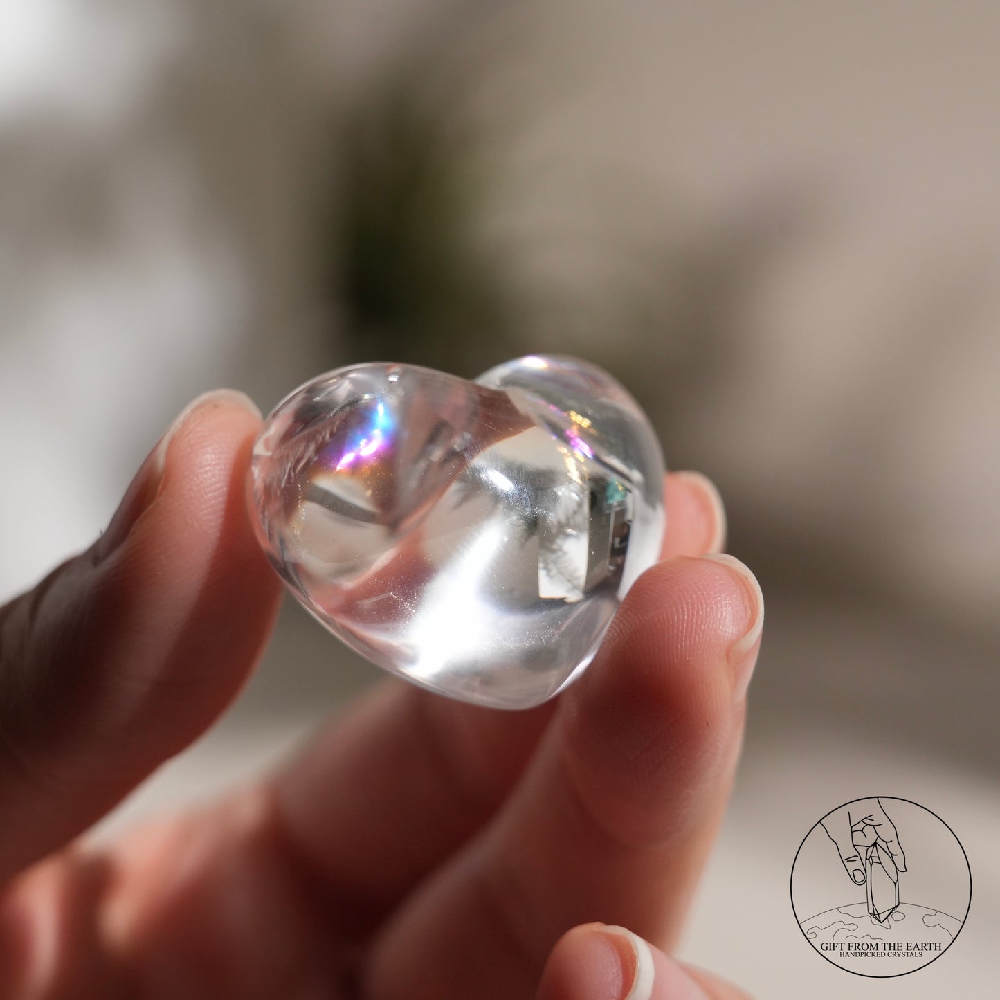 Rainbow clear quartz heart