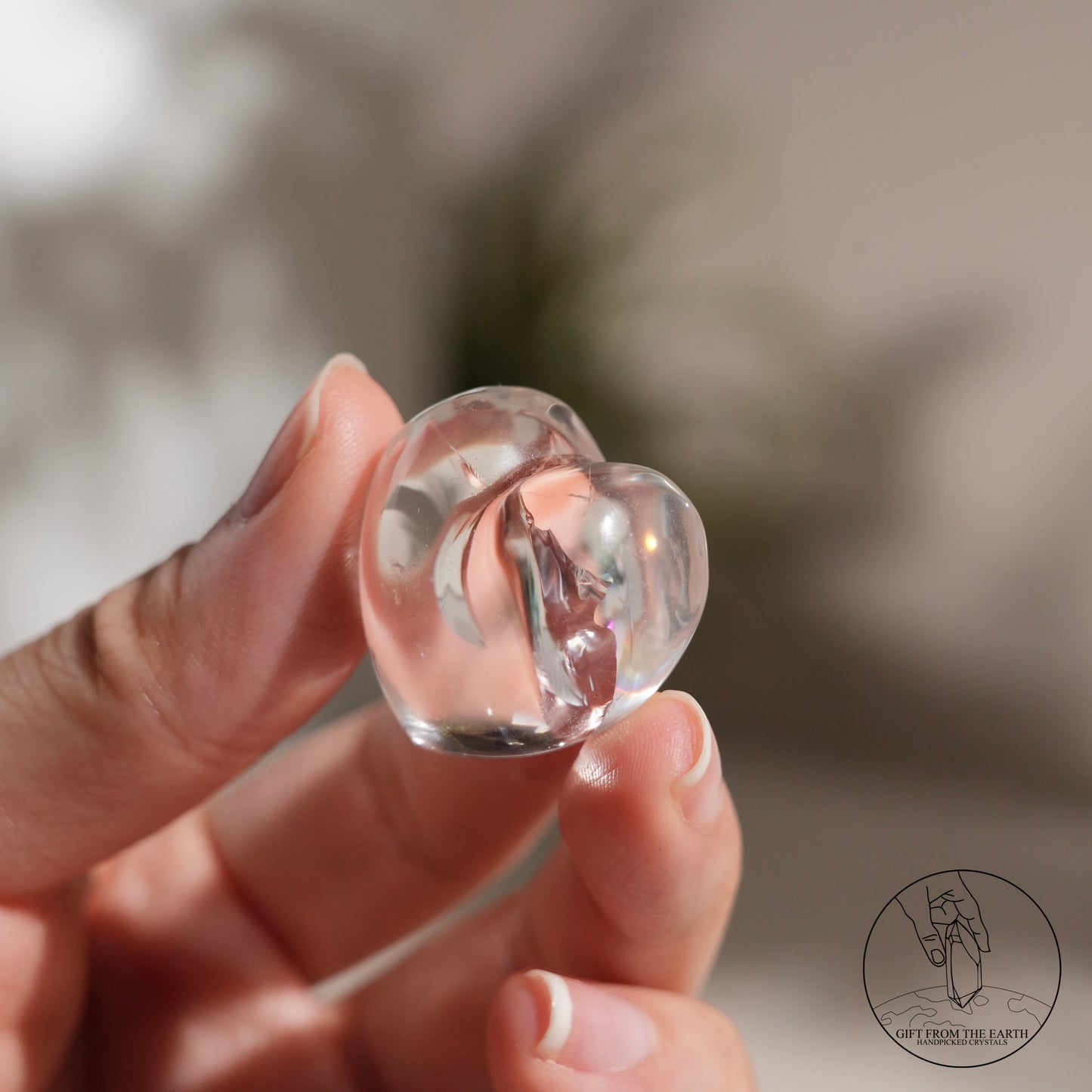 Rainbow clear quartz heart