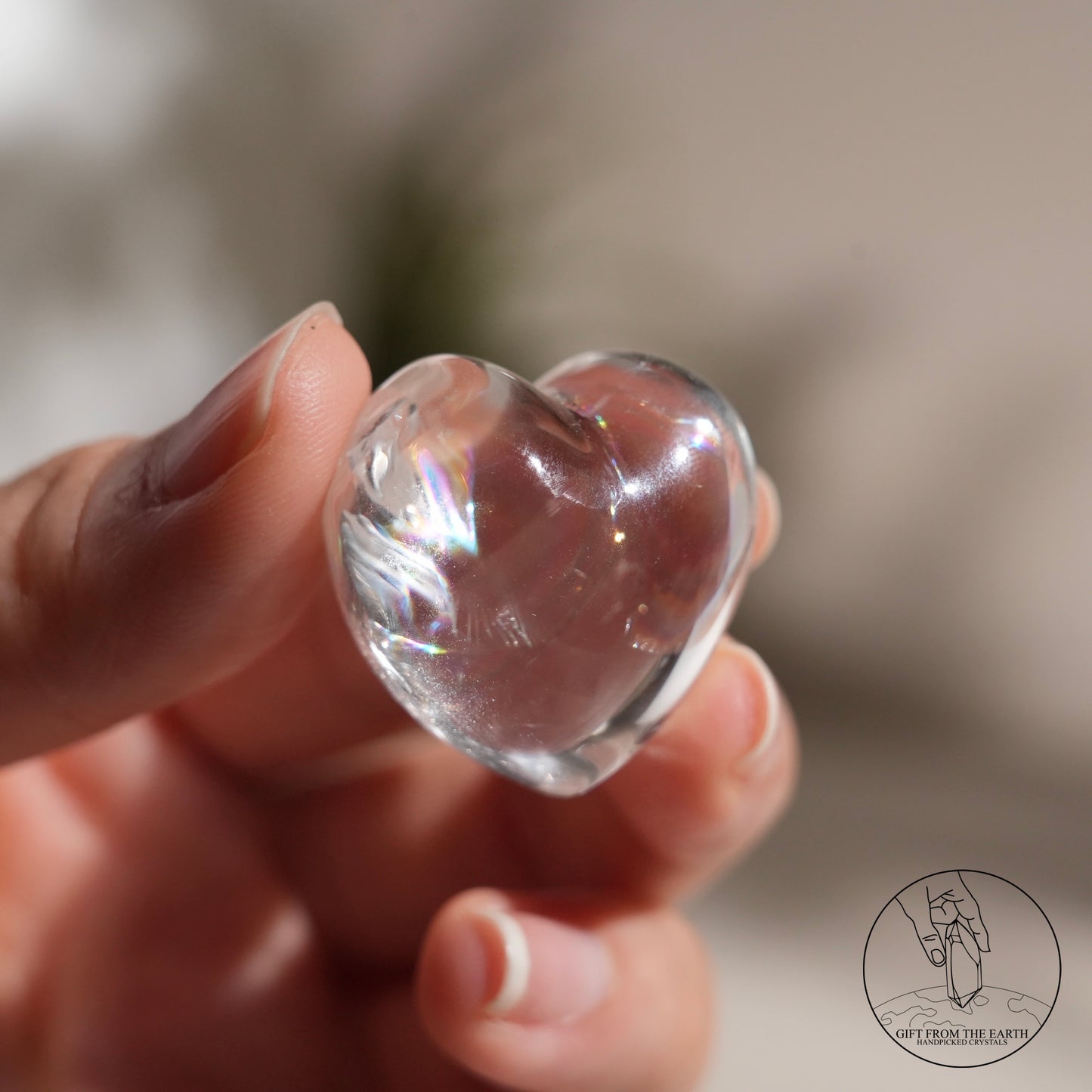 Rainbow clear quartz heart