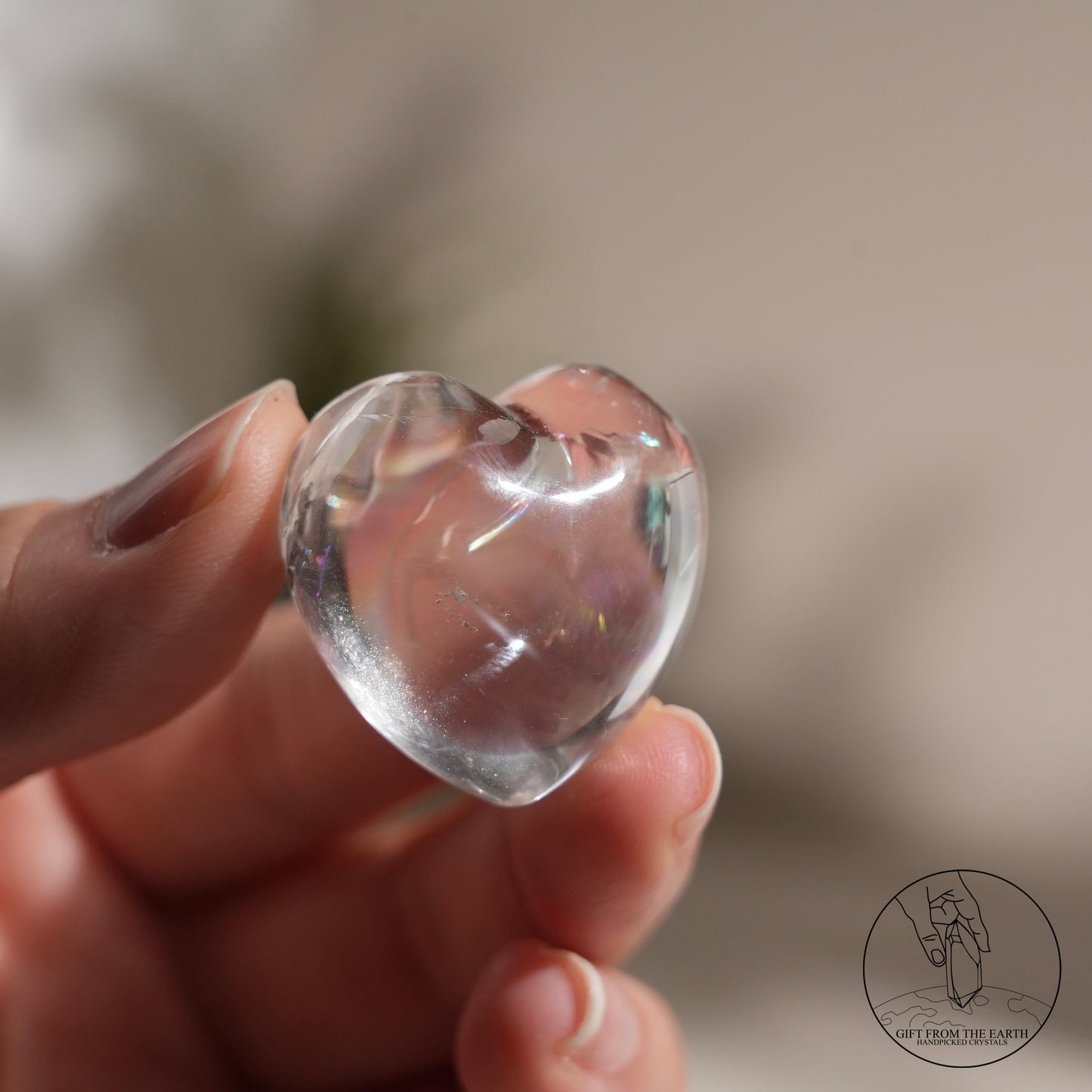 Rainbow clear quartz heart