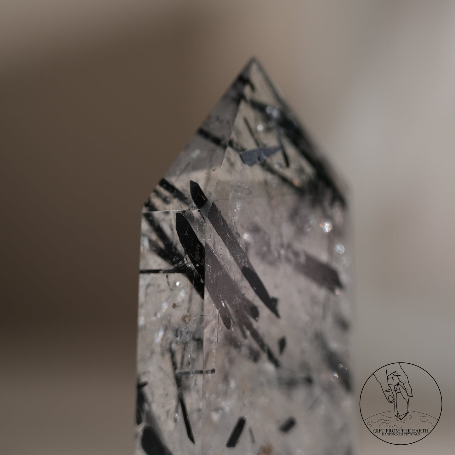 白水晶柱黑碧璽共生