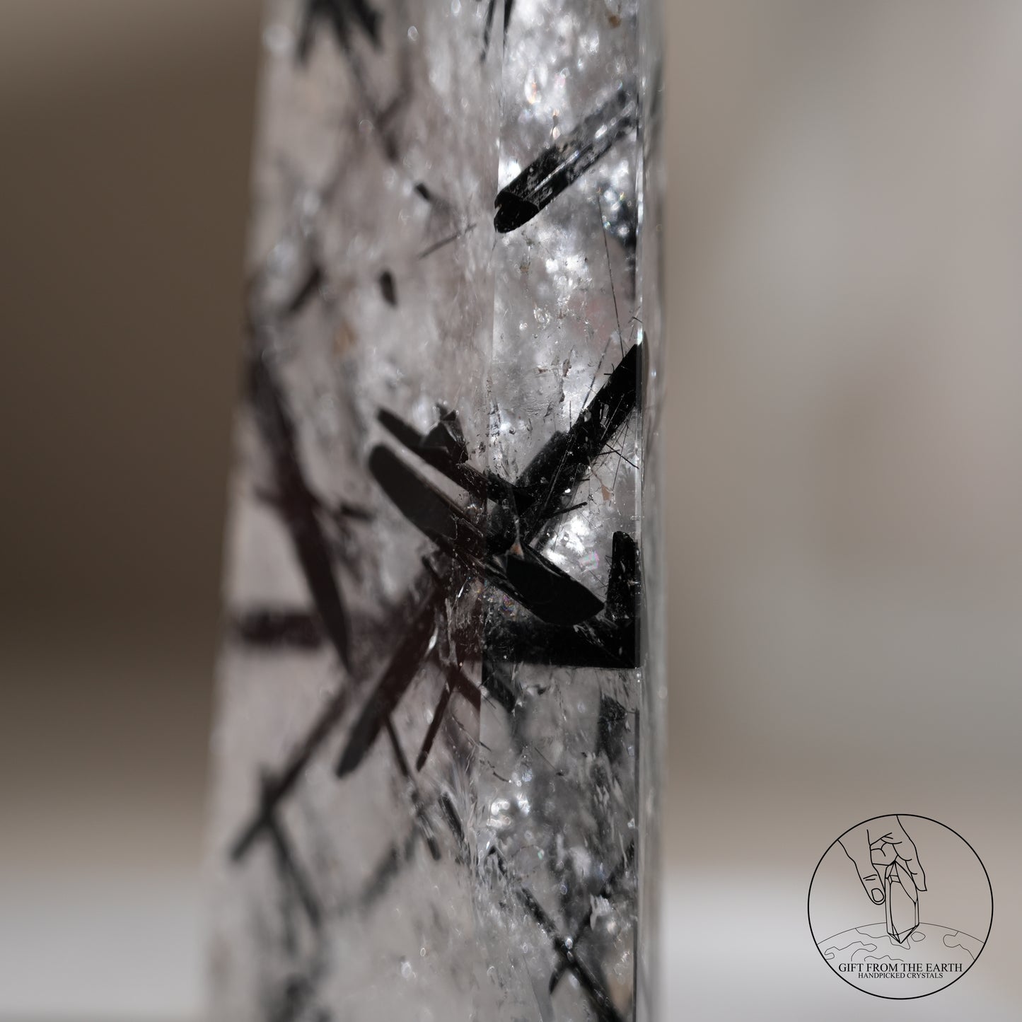 白水晶柱黑碧璽共生