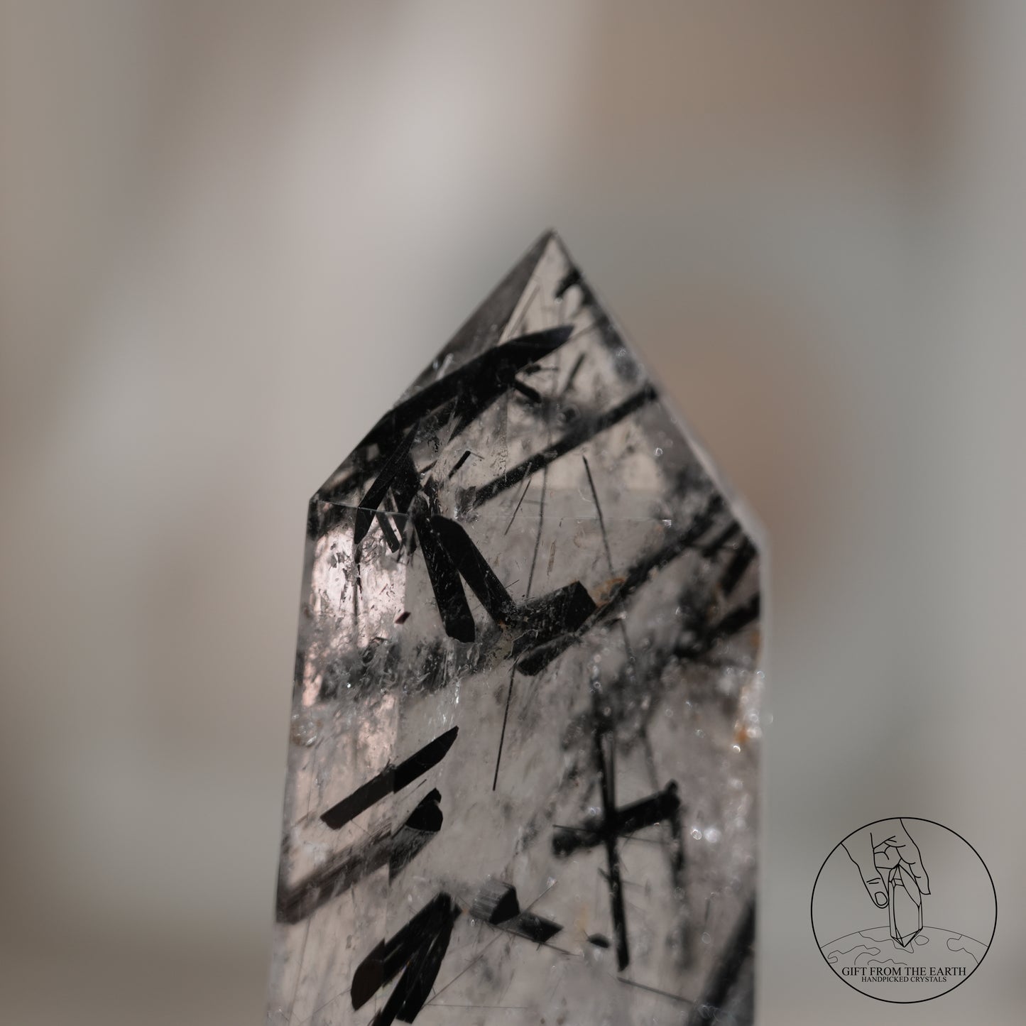 白水晶柱黑碧璽共生