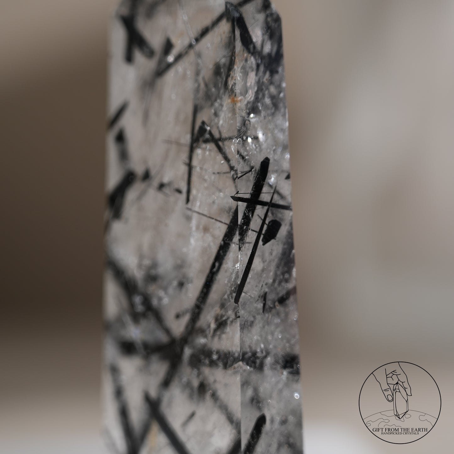 白水晶柱黑碧璽共生