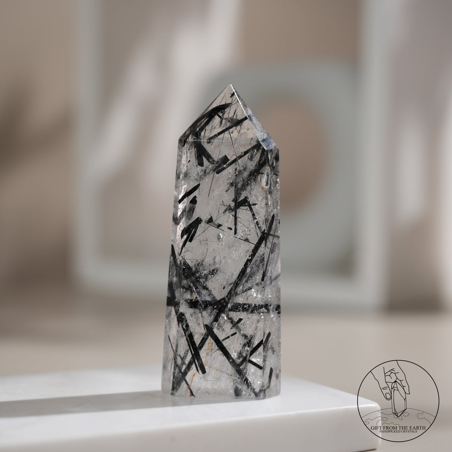 白水晶柱黑碧璽共生