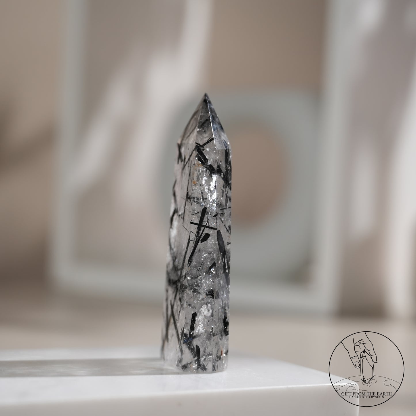 白水晶柱黑碧璽共生