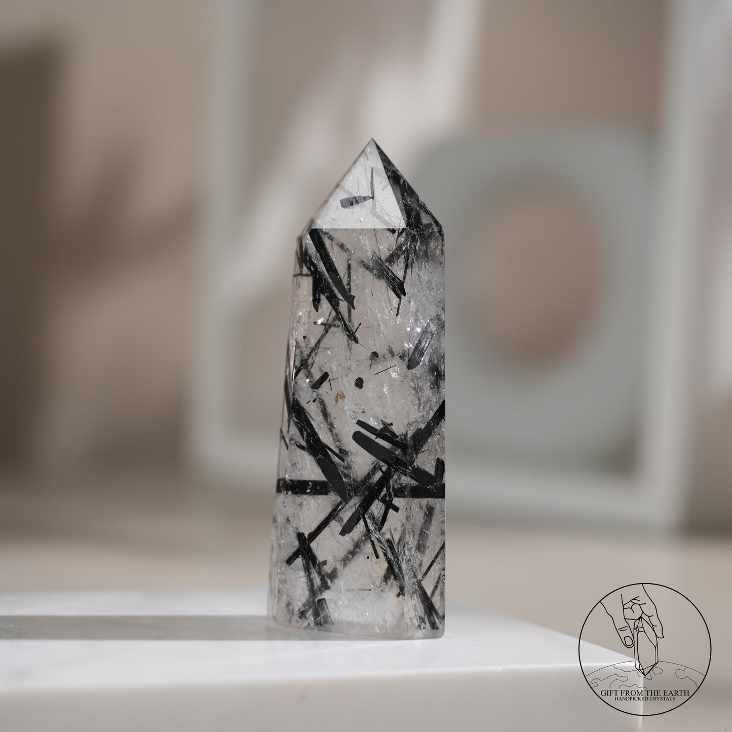 白水晶柱黑碧璽共生