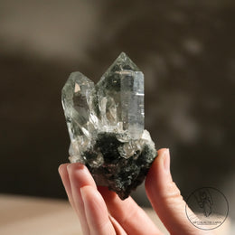 喜馬拉雅白水晶綠幽靈金髮晶共生