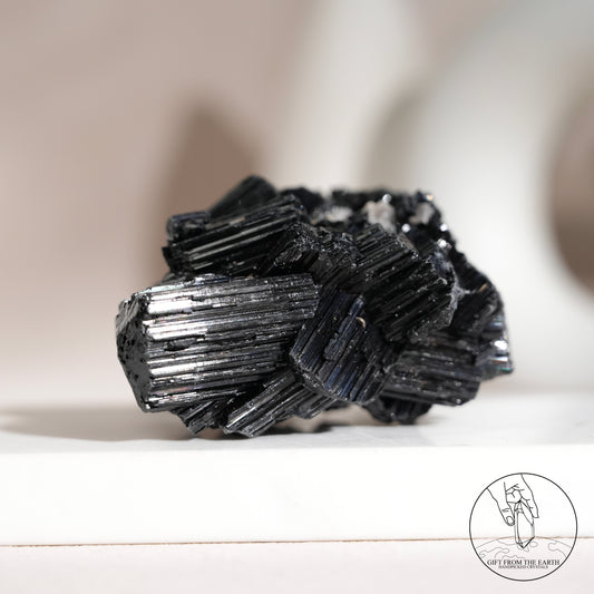 莫桑比克亮面黑碧璽原石白水晶共生