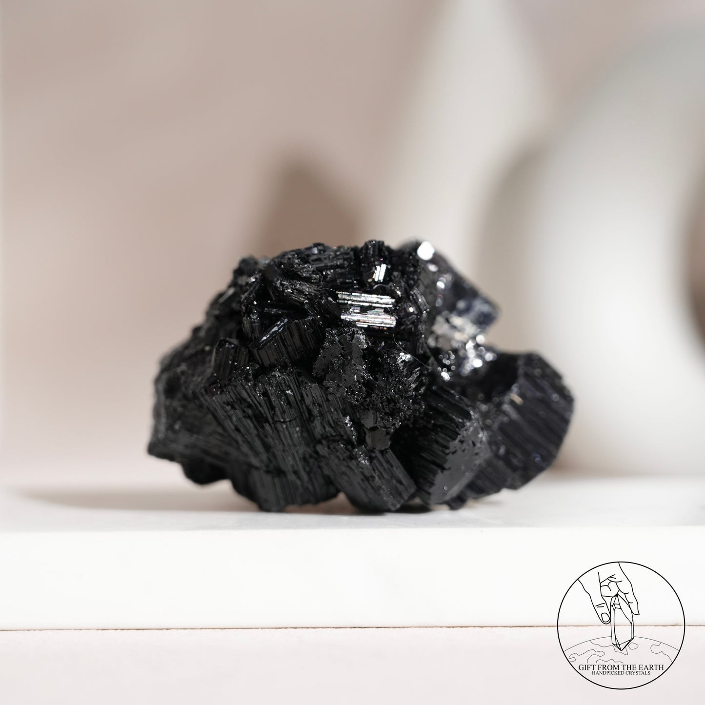 莫桑比克亮面黑碧璽原石白水晶共生