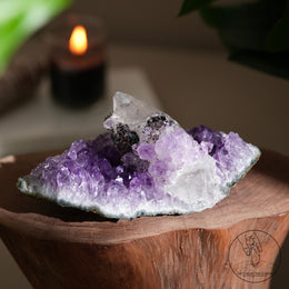 紫水晶簇白方解石共生（二次結晶）