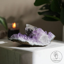 紫水晶簇白方解石共生（二次結晶）