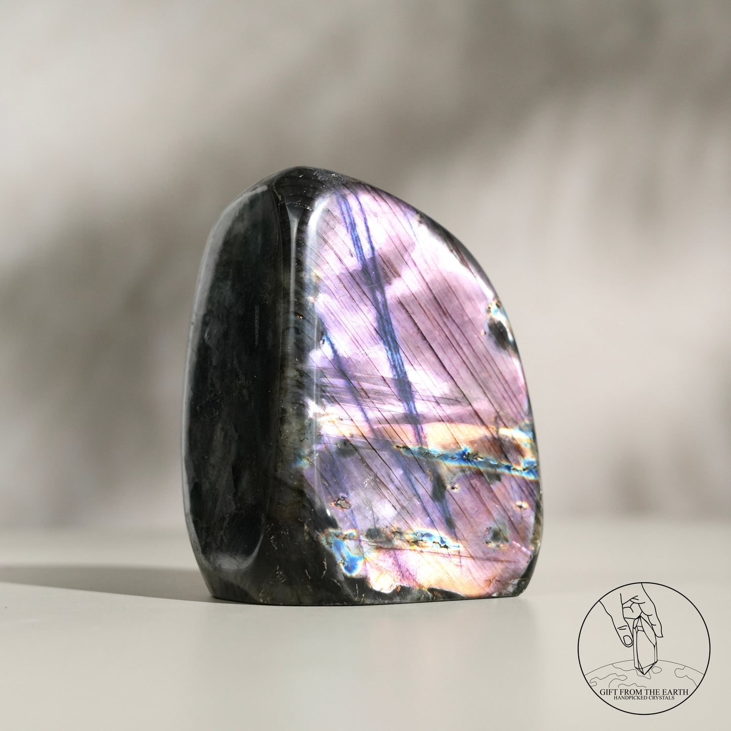 Double-sided flash purple-yellow labradorite