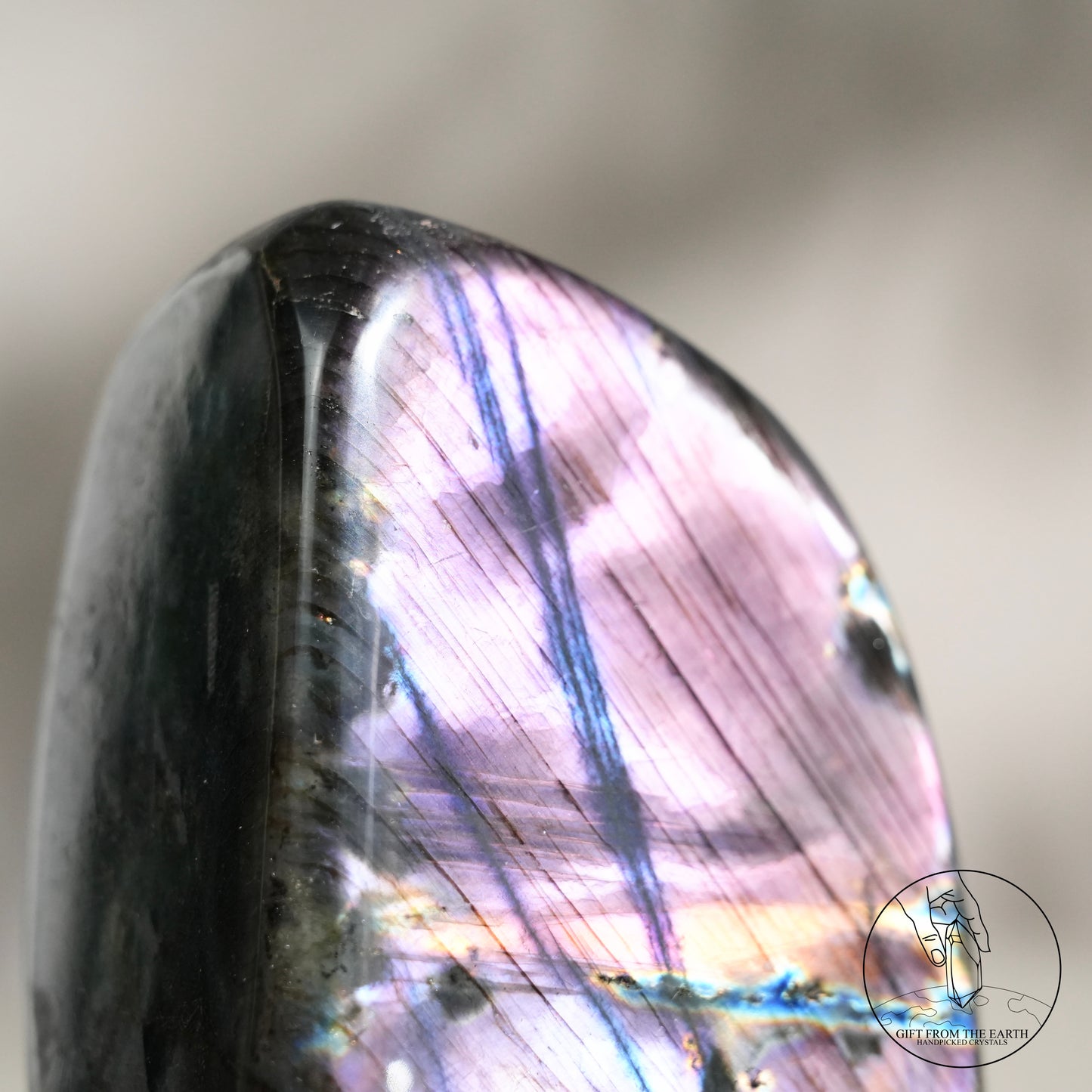 Double-sided flash purple-yellow labradorite