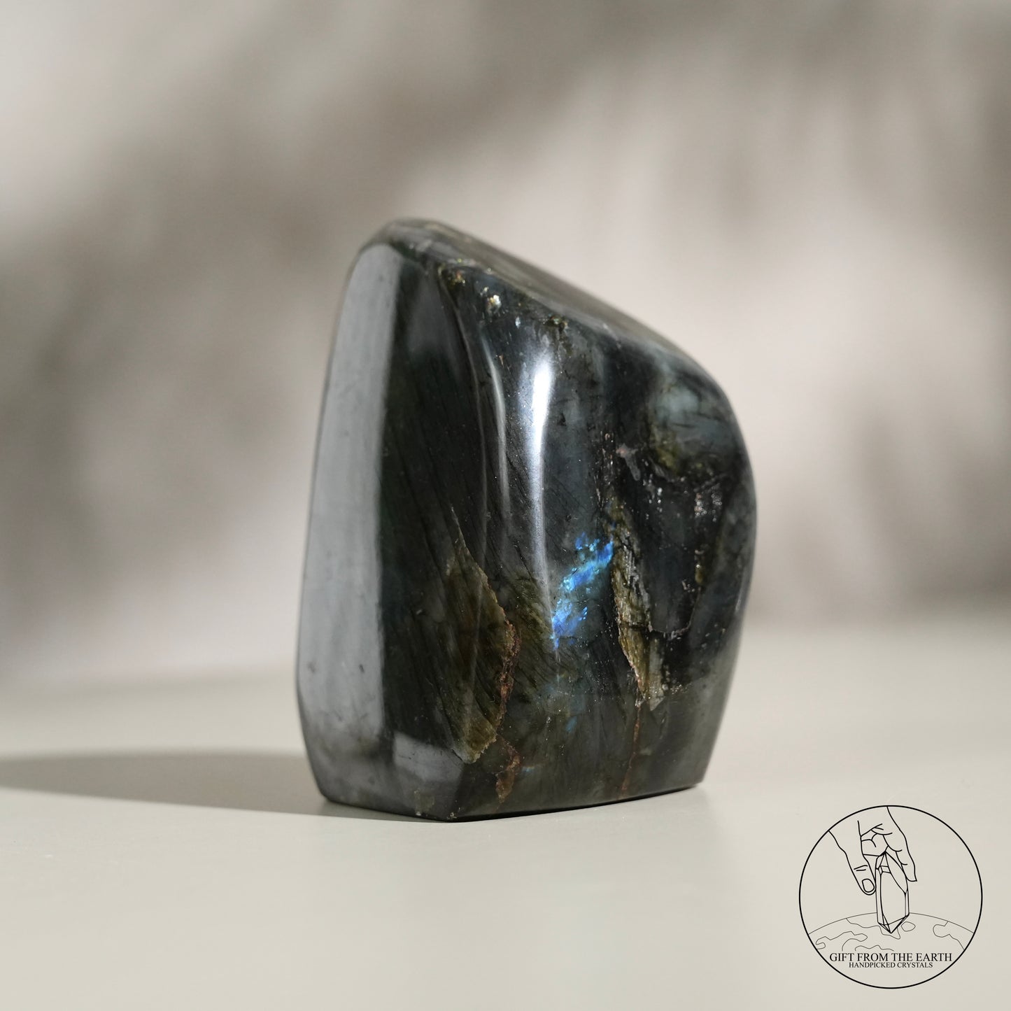 Double-sided flash purple-yellow labradorite