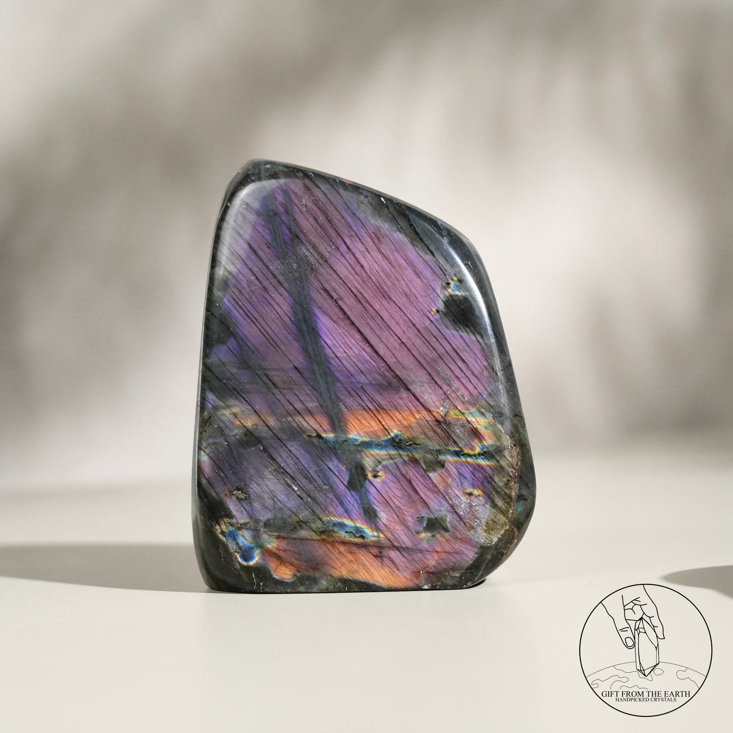 Double-sided flash purple-yellow labradorite