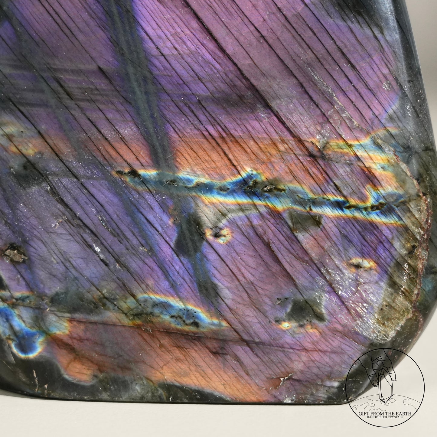 Double-sided flash purple-yellow labradorite