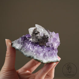 紫水晶簇白方解石共生（二次結晶）