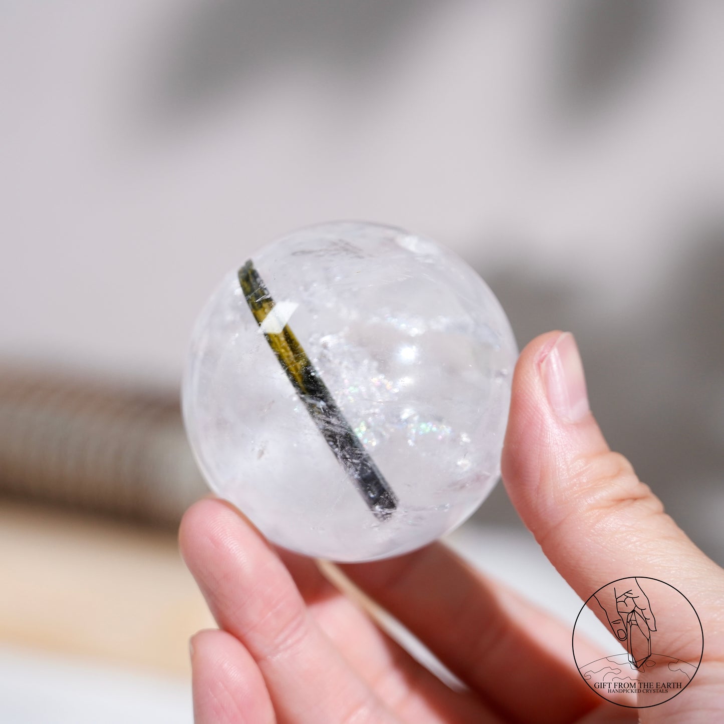 綠碧璽白水晶球