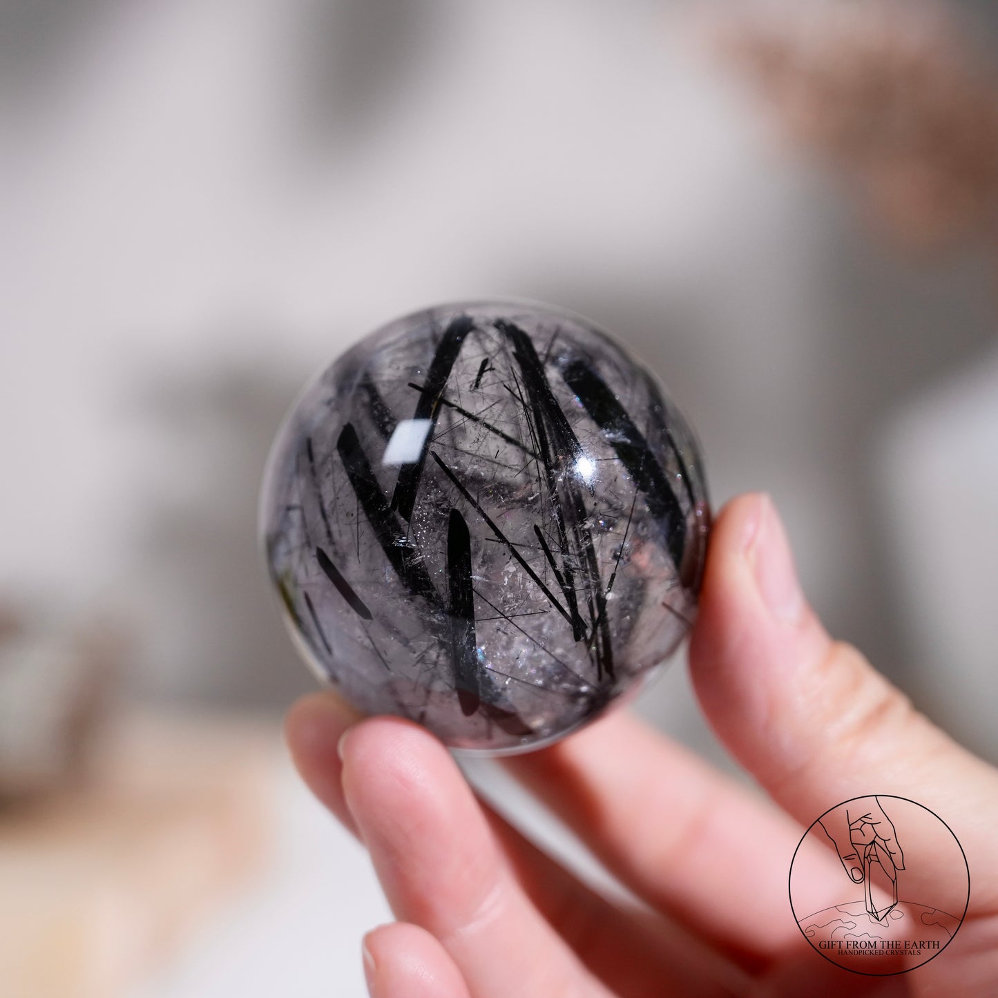 白水晶球黑碧璽共生