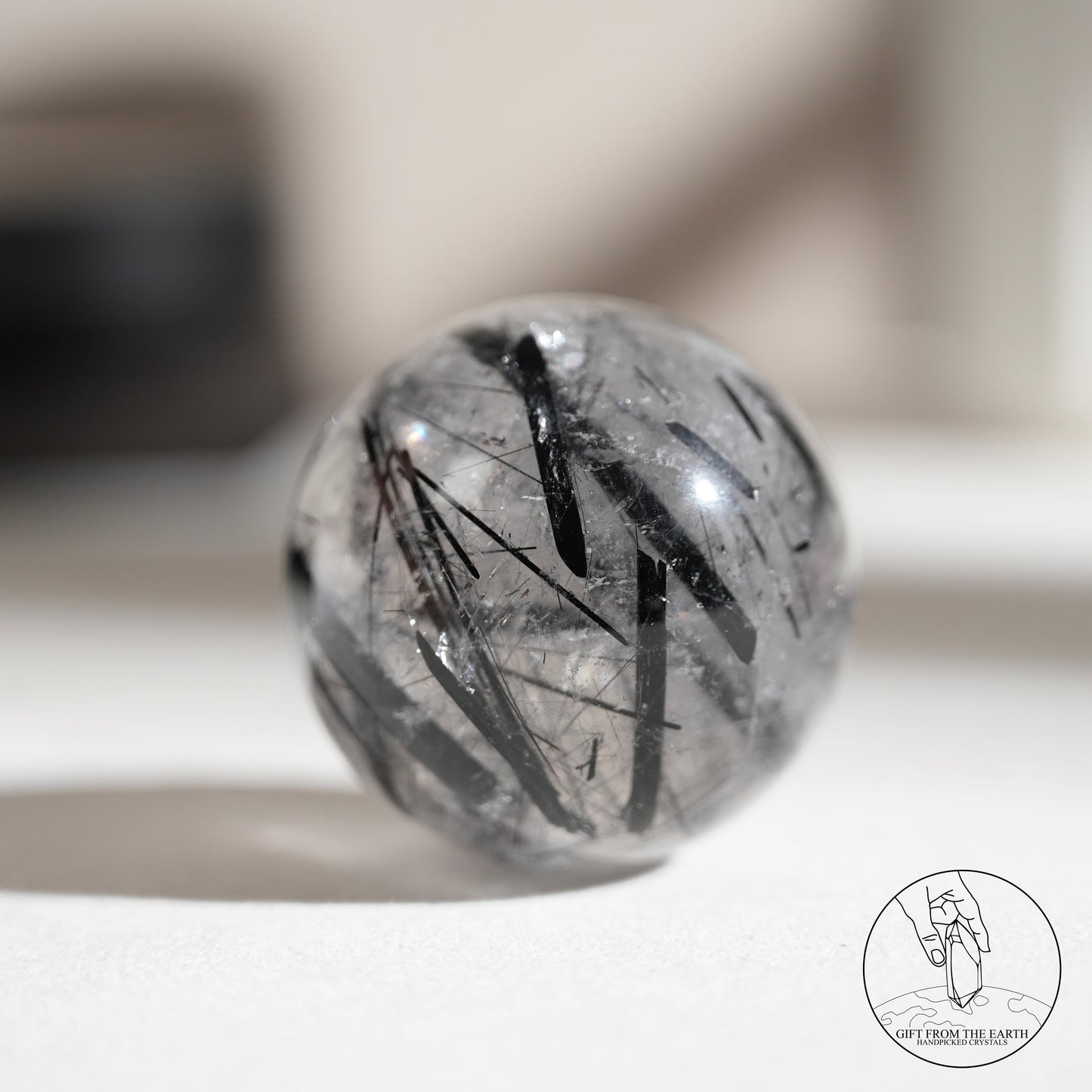 白水晶球黑碧璽共生