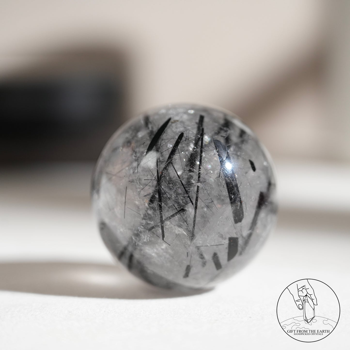 白水晶球黑碧璽共生