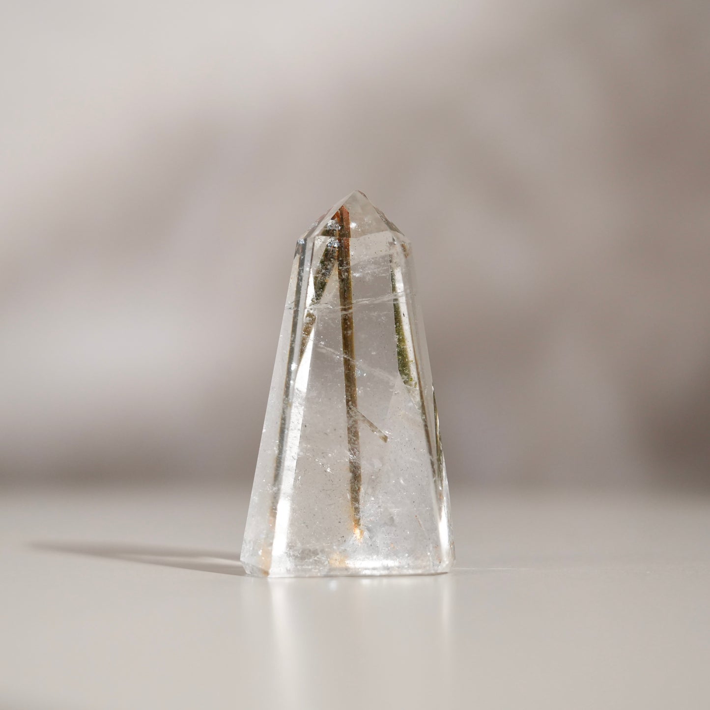 綠碧璽白水晶柱