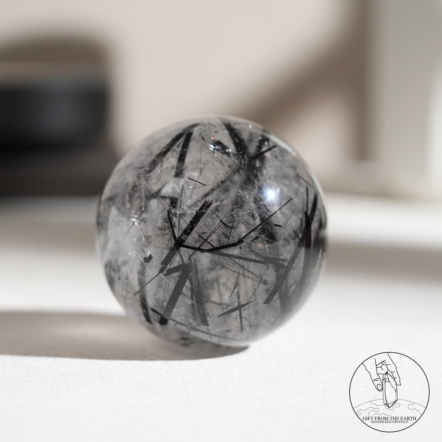 白水晶球黑碧璽共生