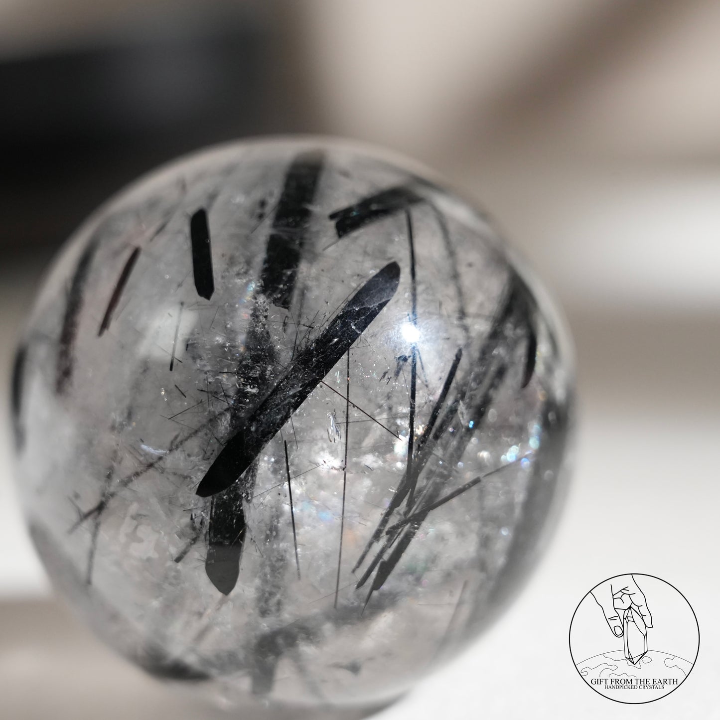 白水晶球黑碧璽共生