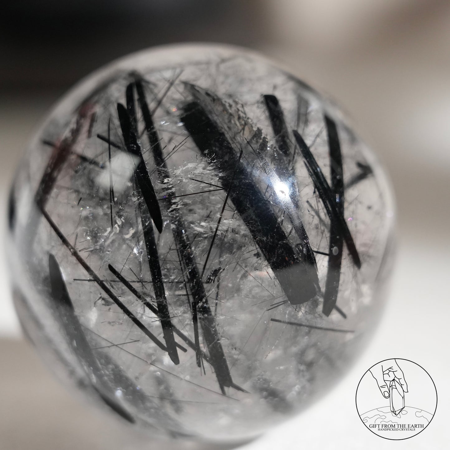 白水晶球黑碧璽共生