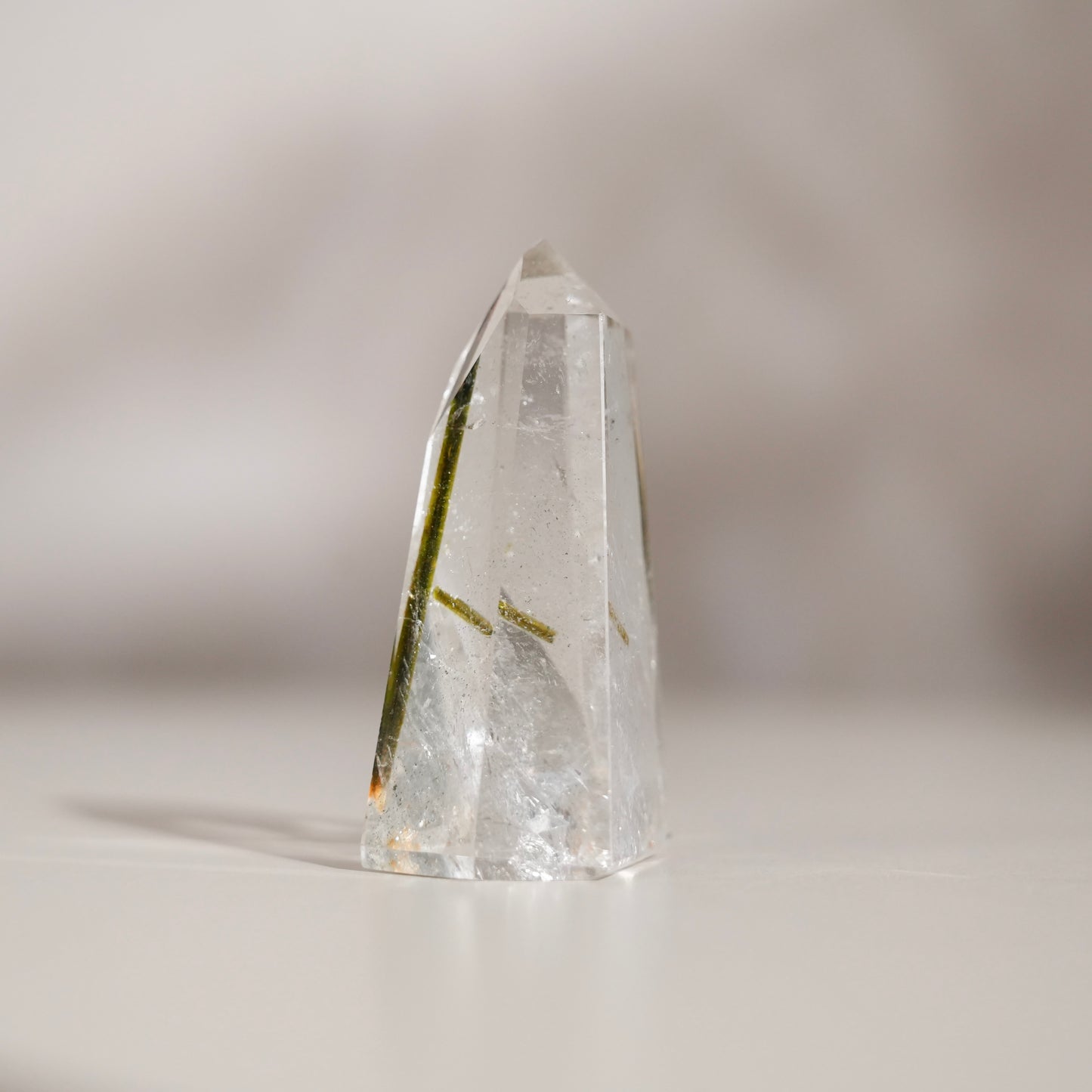 綠碧璽白水晶柱